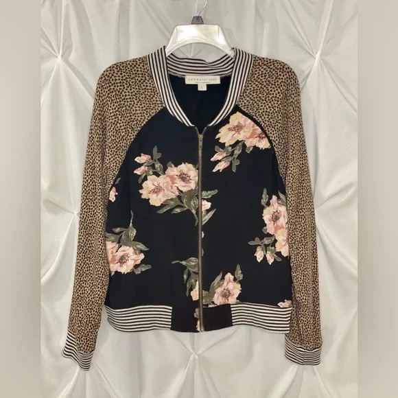 Saltwater Luxe Floral Print Bomber Jacket Size L - Picture 2 of 7
